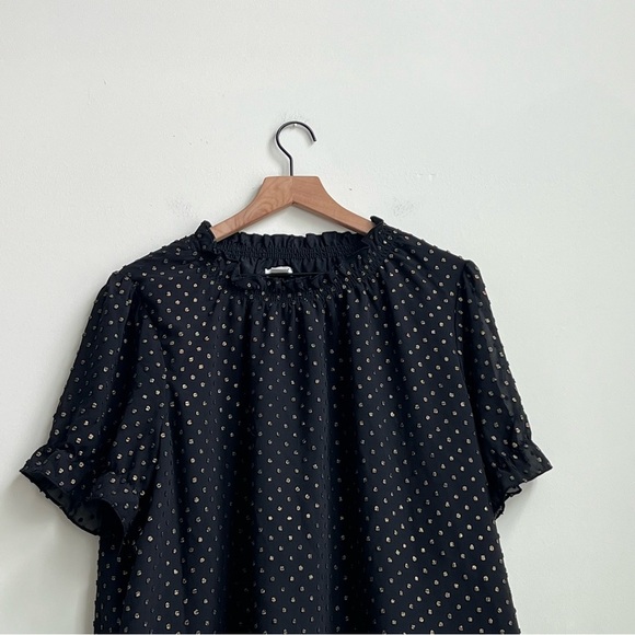 J Crew Womens Ruffleneck top with foil clip dot Black Gold XXL Polkadot Preppy - Picture 3 of 10